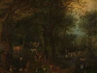 GG 1078  GG 1078, Deutsch um 1700, Waldlandschaft mit Orpheus unter den Tieren, Eichenholz, 31,2 X 40 cm : Götter, Tiere